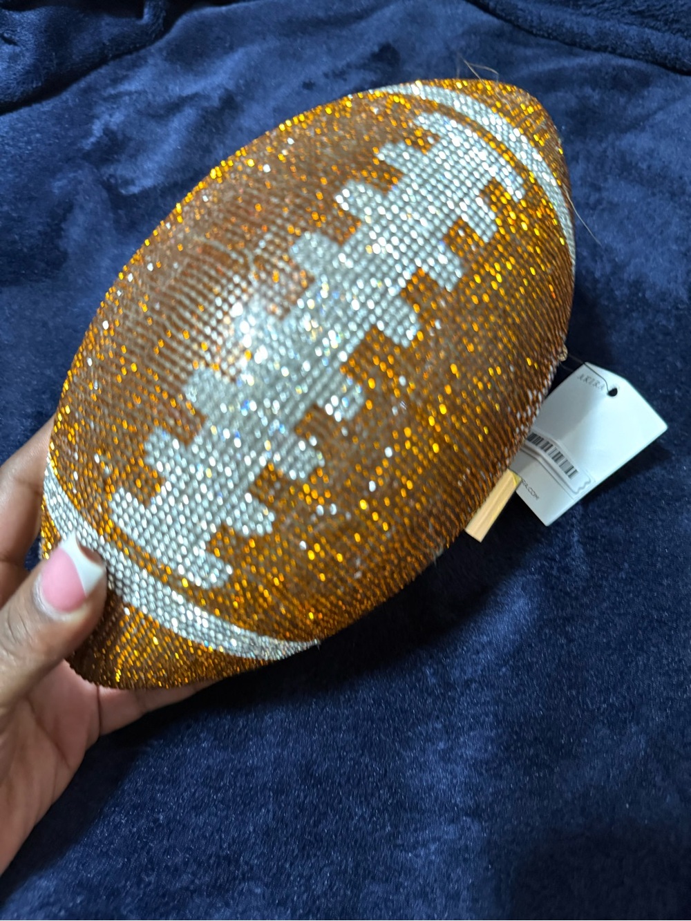 Akira Bling Rhinestone Football Clutch - Orange Brown & Silver Sparkle